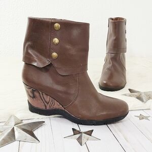 Sanita Maddox wedge ankle boots dark brown folded over buttons Women's Size 38